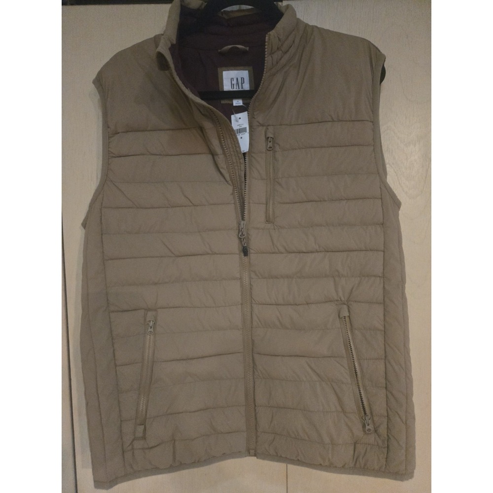 GAP Men's Quilted Puffer Vest Medium Tan Full Zip Lightweight NWT $98 Retail